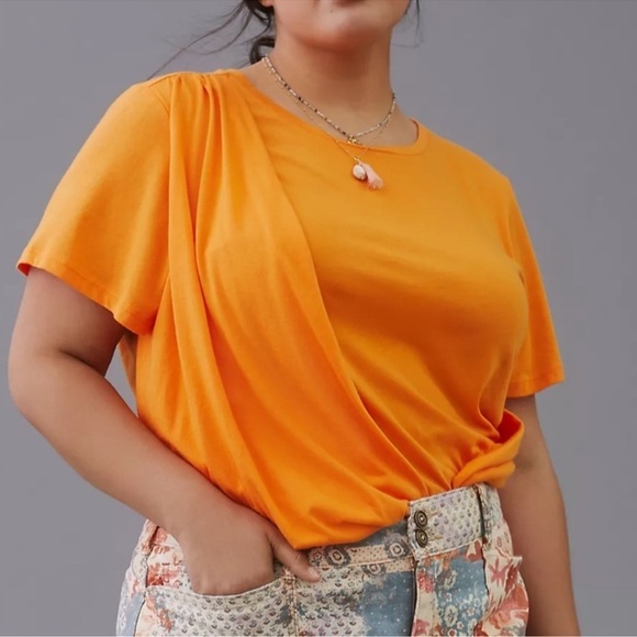 NWT - Anthropologie Draped Tee - Orange - Size Small - Picture 1 of 6